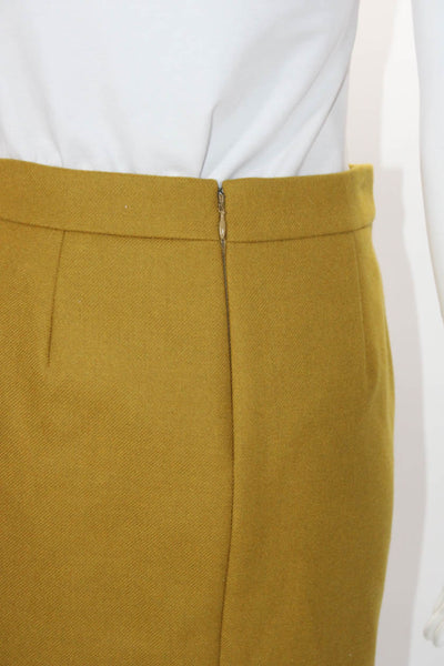 J Crew Womens Knee Length Back Slit Pencil Skirt Brass Yellow Wool Size 00