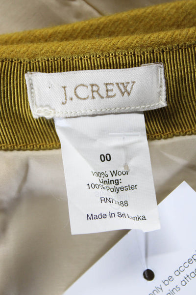 J Crew Womens Knee Length Back Slit Pencil Skirt Brass Yellow Wool Size 00