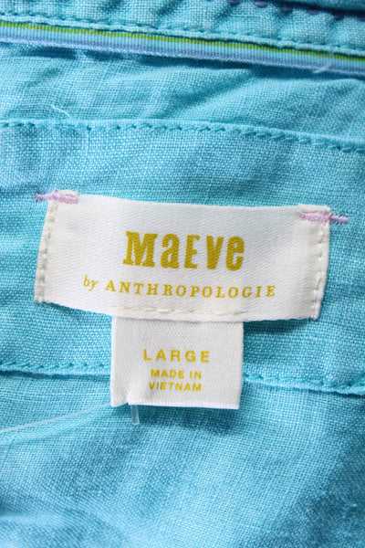 Maeve Anthropologie Womens Button Up Long Sleeve Collared Linen Shirt Blue Large