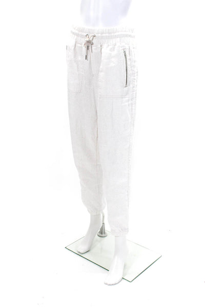 Athleta Womens High Rise Drawstring Leopard Print Pants White Cotton Size 6