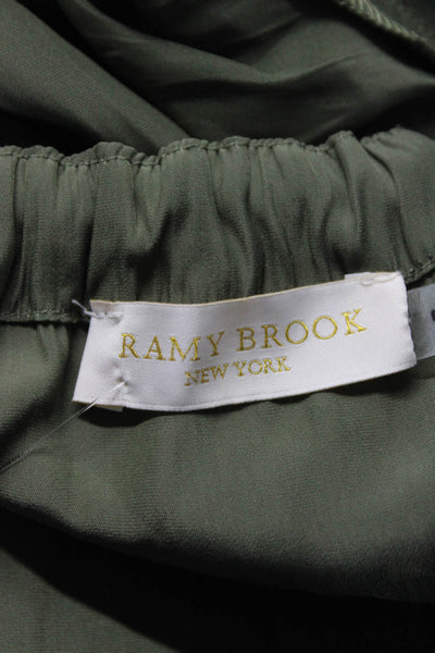 Ramy Brook Womens Long Sleeve V Neck Smocked Tiered Dress Olive Size Large