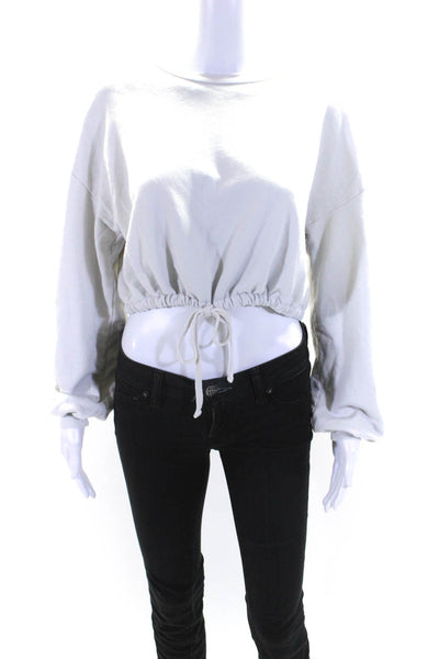 Lovers + Friends Womens Cotton Cropped Drawstring Crewneck Top White Size S