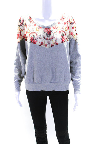 Free People Womens Cotton Floral Lace Trim Pullover Crewneck Gray Size S