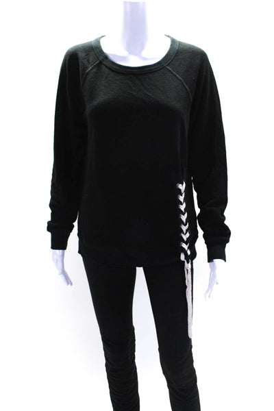 Philanthropy Womens Cotton Lace Up Detail Crewneck Sweatshirt Black Size S