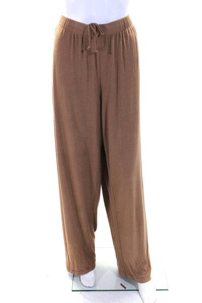 Skims Womens Ribbed Long Sleeves Button Down Pant Pajama Set Brown Size 2X