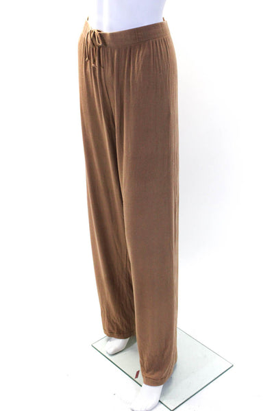 Skims Womens Ribbed Long Sleeves Button Down Pant Pajama Set Brown Size 2X