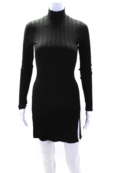 Reformation Womens Long Sleeve Mock Neck Ribbed Knit Dress Black Size XS