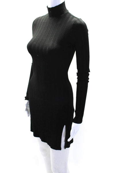 Reformation Womens Long Sleeve Mock Neck Ribbed Knit Dress Black Size XS