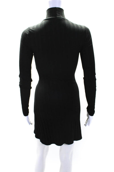 Reformation Womens Long Sleeve Mock Neck Ribbed Knit Dress Black Size XS