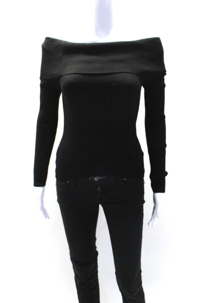 Commense Womens Long Sleeve Off Shoulder Knit Blouse Black Size XS