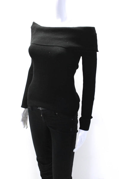 Commense Womens Long Sleeve Off Shoulder Knit Blouse Black Size XS