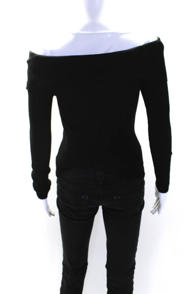 Commense Womens Long Sleeve Off Shoulder Knit Blouse Black Size XS