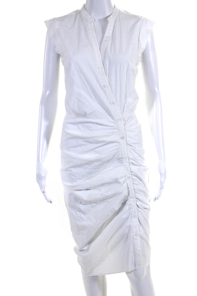 Veronica Beard Womens Cotton Gathered Button Down Bodycon Dress White Size 4