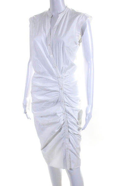 Veronica Beard Womens Cotton Gathered Button Down Bodycon Dress White Size 4