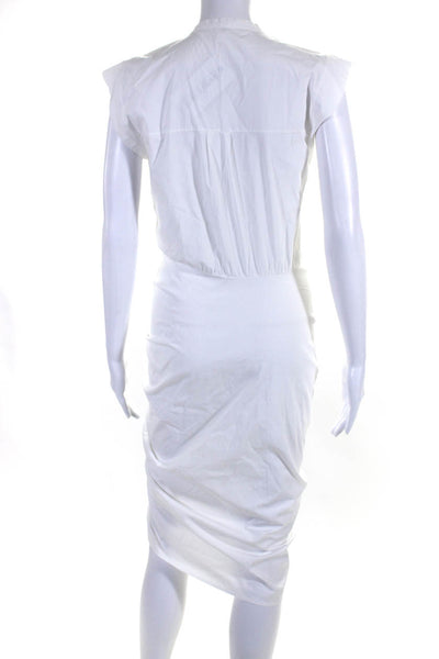 Veronica Beard Womens Cotton Gathered Button Down Bodycon Dress White Size 4