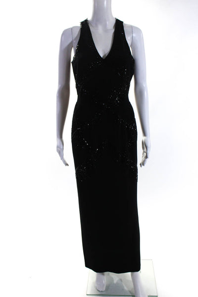 B'Zar Womens Black Beaded Embellished V-Neck Sleeveless Gown Dress Size 6