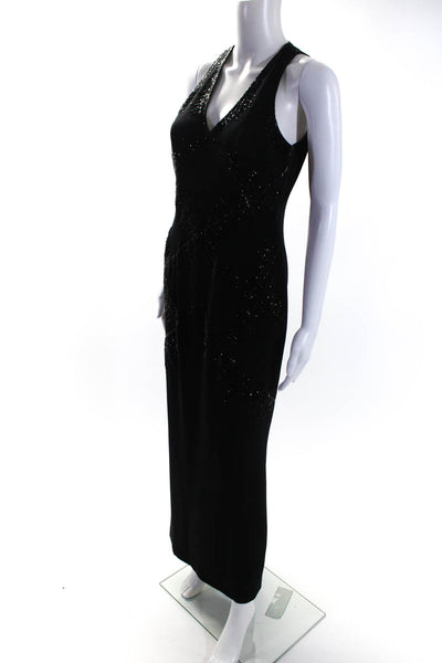 B'Zar Womens Black Beaded Embellished V-Neck Sleeveless Gown Dress Size 6