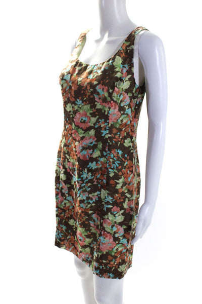 Luca Luca Womens Brown Silk Floral Scoop Neck Sleeveless Shift Dress Size 42