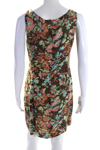 Luca Luca Womens Brown Silk Floral Scoop Neck Sleeveless Shift Dress Size 42