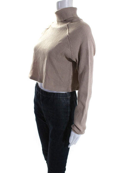 The Range Womens Cotton Long Sleeve Cropped Turtleneck Top Beige Size S