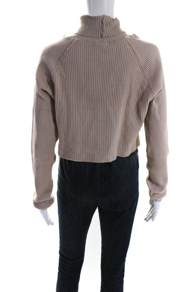 The Range Womens Cotton Long Sleeve Cropped Turtleneck Top Beige Size S