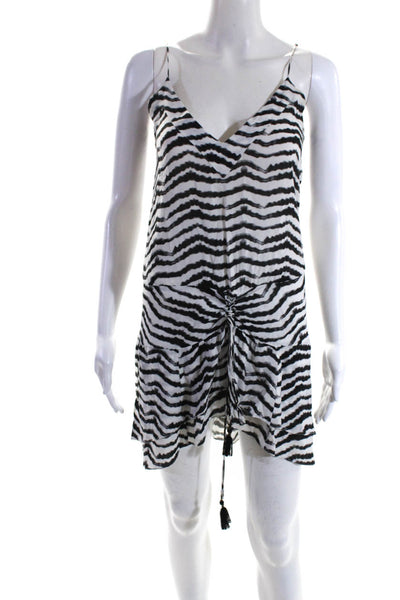 Sofia Womens Striped V Neck Laced Detail Mini Dress White Black Size XS