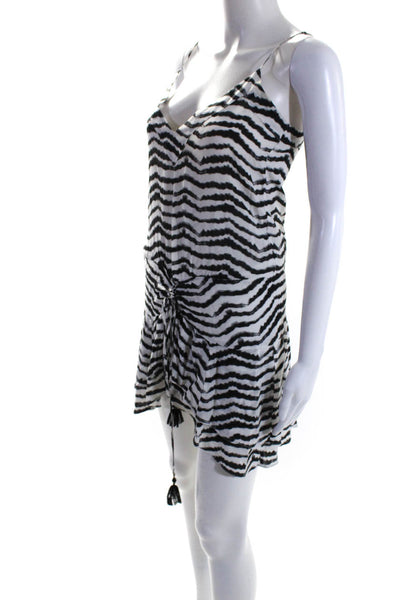 Sofia Womens Striped V Neck Laced Detail Mini Dress White Black Size XS