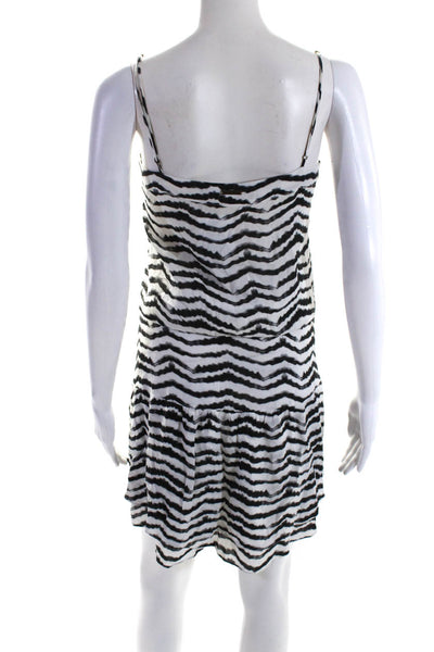 Sofia Womens Striped V Neck Laced Detail Mini Dress White Black Size XS