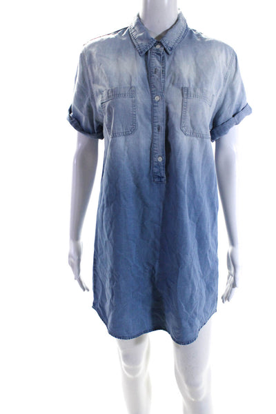 Monrow Womens Short Sleeve Collared Button Up Shirt Dress Blue Size S