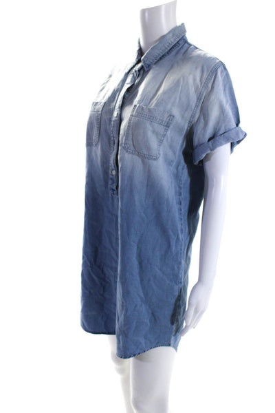 Monrow Womens Short Sleeve Collared Button Up Shirt Dress Blue Size S