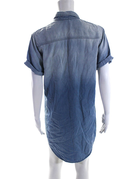 Monrow Womens Short Sleeve Collared Button Up Shirt Dress Blue Size S