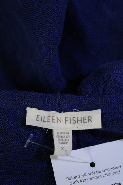 Eileen Fisher Womens Linen Round Neck Short Sleeve Pullover T-Shirt Blue Size XL