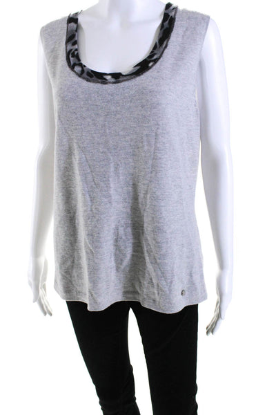 Escada Womens Wool Animal Print Round Neck Sleeveless Tank Top Gray Size L