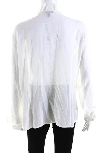 Escada Womens Cotton Smocked Ruffled Button Long Sleeve Blouse White Size EUR44