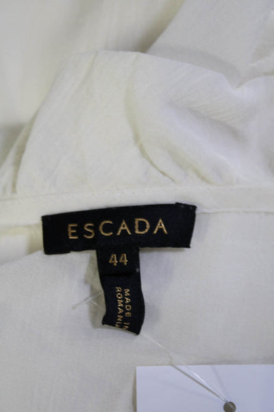 Escada Womens Cotton Smocked Ruffled Button Long Sleeve Blouse White Size EUR44