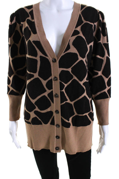 Escada Womens Wool Animal Print Buttoned Long Sleeve Cardigan Brown Size EUR42