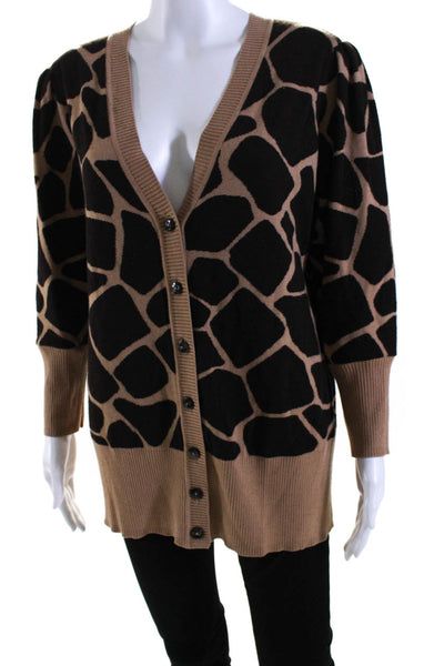 Escada Womens Wool Animal Print Buttoned Long Sleeve Cardigan Brown Size EUR42