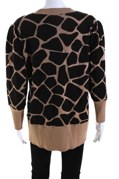 Escada Womens Wool Animal Print Buttoned Long Sleeve Cardigan Brown Size EUR42