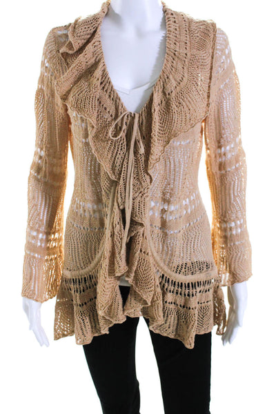 Escada Sport Womens Cotton Open Ruffled Tied Long Sleeve Cardigan Tan Size M