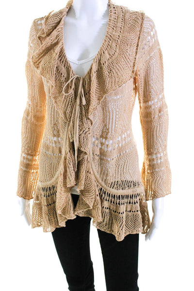 Escada Sport Womens Cotton Open Ruffled Tied Long Sleeve Cardigan Tan Size M