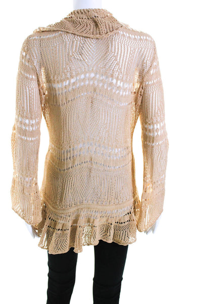 Escada Sport Womens Cotton Open Ruffled Tied Long Sleeve Cardigan Tan Size M