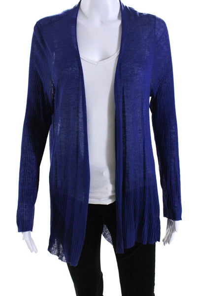 Eileen Fisher Womens Open Front Ribbed Long Sleeve Draped Cardigan Blue Size PL