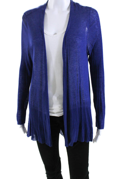 Eileen Fisher Womens Open Front Ribbed Long Sleeve Draped Cardigan Blue Size PL