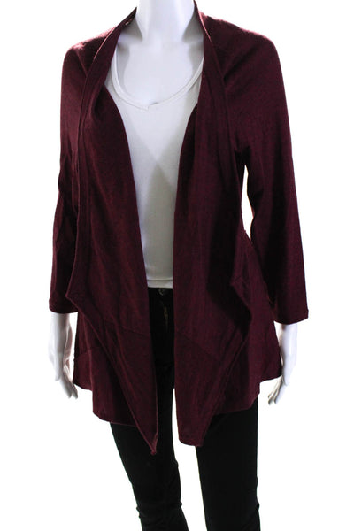 Eileen Fisher Womens Merino Wool Open Front Long Sleeve Cardigan Red Size L