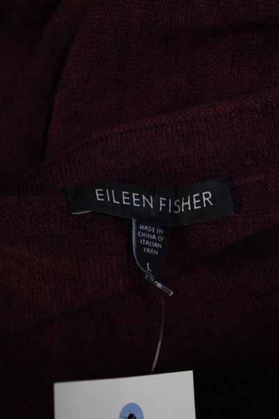 Eileen Fisher Womens Merino Wool Open Front Long Sleeve Cardigan Red Size L