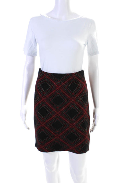 J. Mclaughlin Womens Diamond Print Mini Sweater Skirt Black Red Size Extra Small