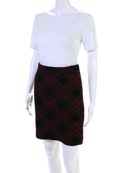 J. Mclaughlin Womens Diamond Print Mini Sweater Skirt Black Red Size Extra Small