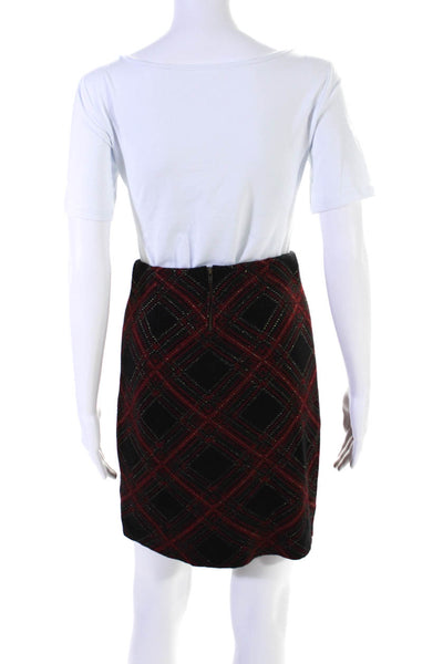 J. Mclaughlin Womens Diamond Print Mini Sweater Skirt Black Red Size Extra Small