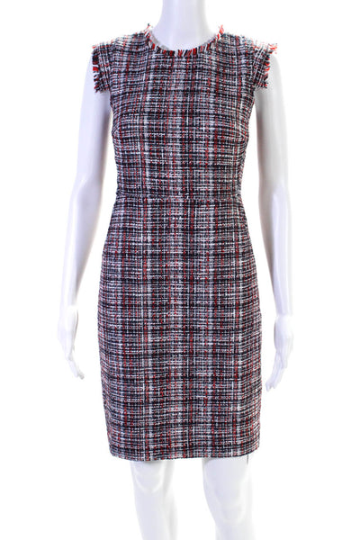 J Crew Womens Tweed Short Cap Sleeves Sheath Dress Navy Blue Red Size Petite