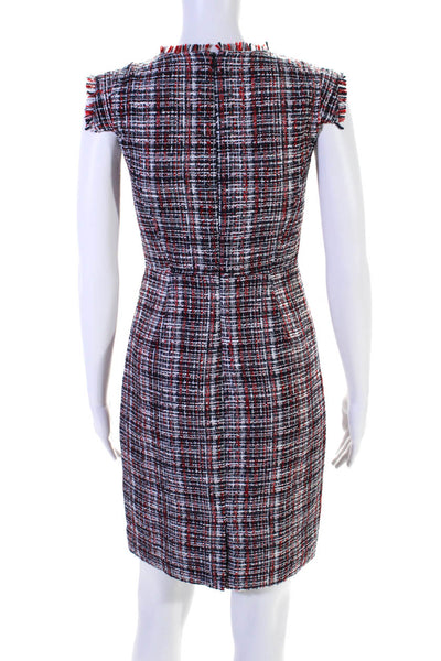 J Crew Womens Tweed Short Cap Sleeves Sheath Dress Navy Blue Red Size Petite